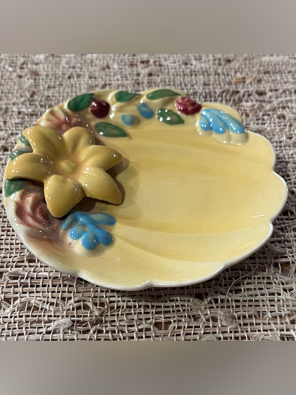 Vintage Zanesville Pottery Yellow Floral Ceramic Dish /Trinket/Coin Dish